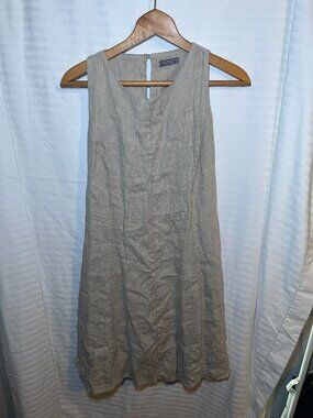 Piazza Del Tempio Beige Linen Sleeveless Smocked Dress Size Small